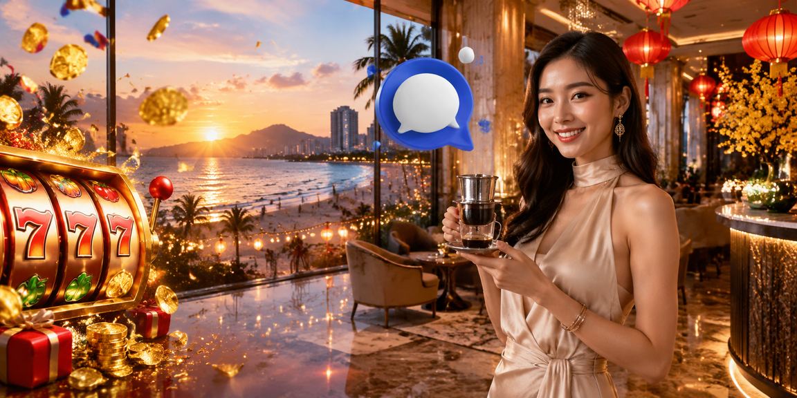 Người chơi slot game tại Đà Nẵng thưởng thức cà phê buổi sáng bên điện thoại