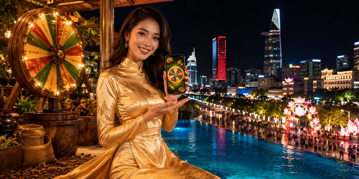 Người chơi roulette tại TP.HCM mặc áo dài – sảnh cao cấp buổi tối