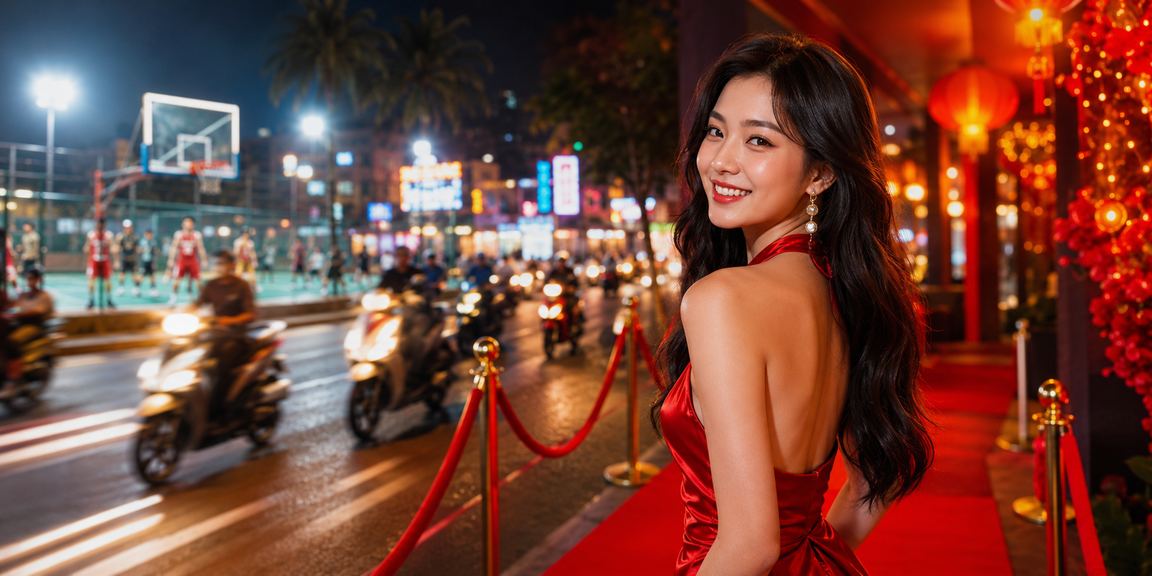 Người xem cá cược bóng rổ dưới ánh đèn neon tại Ninh Bình buổi tối